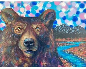 "Grizzly Gaze" Original Chris Wakefield Mixed Media on Canvas Painting